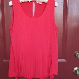 August Silk Sleeveless Top Sz XL Coral Pink Pleated